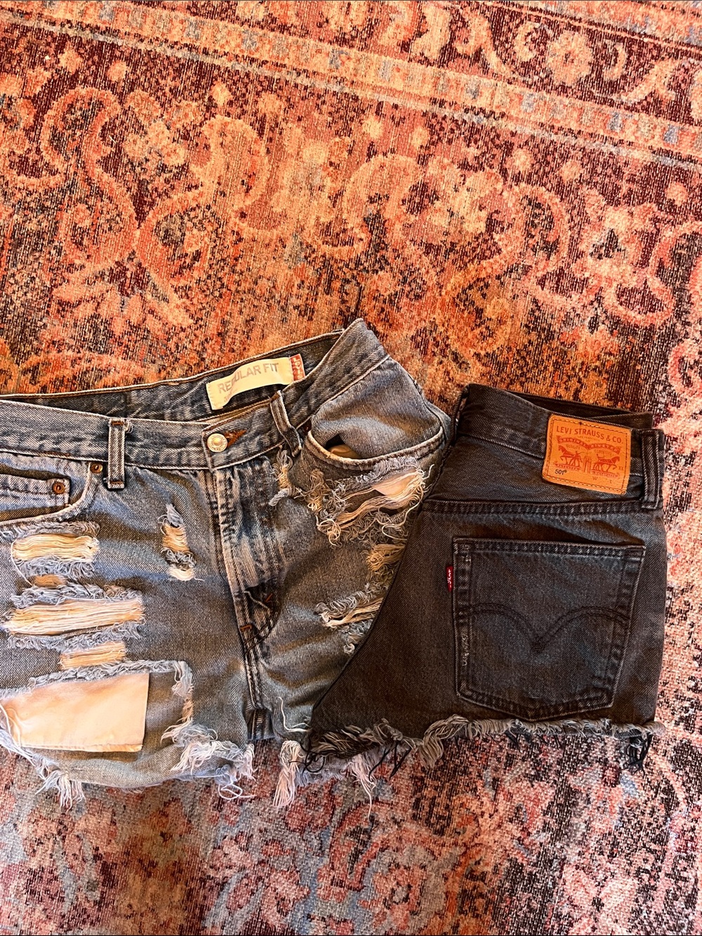Levi's Black and Light Blue Distressed Denim Cutoff Shorts Duo